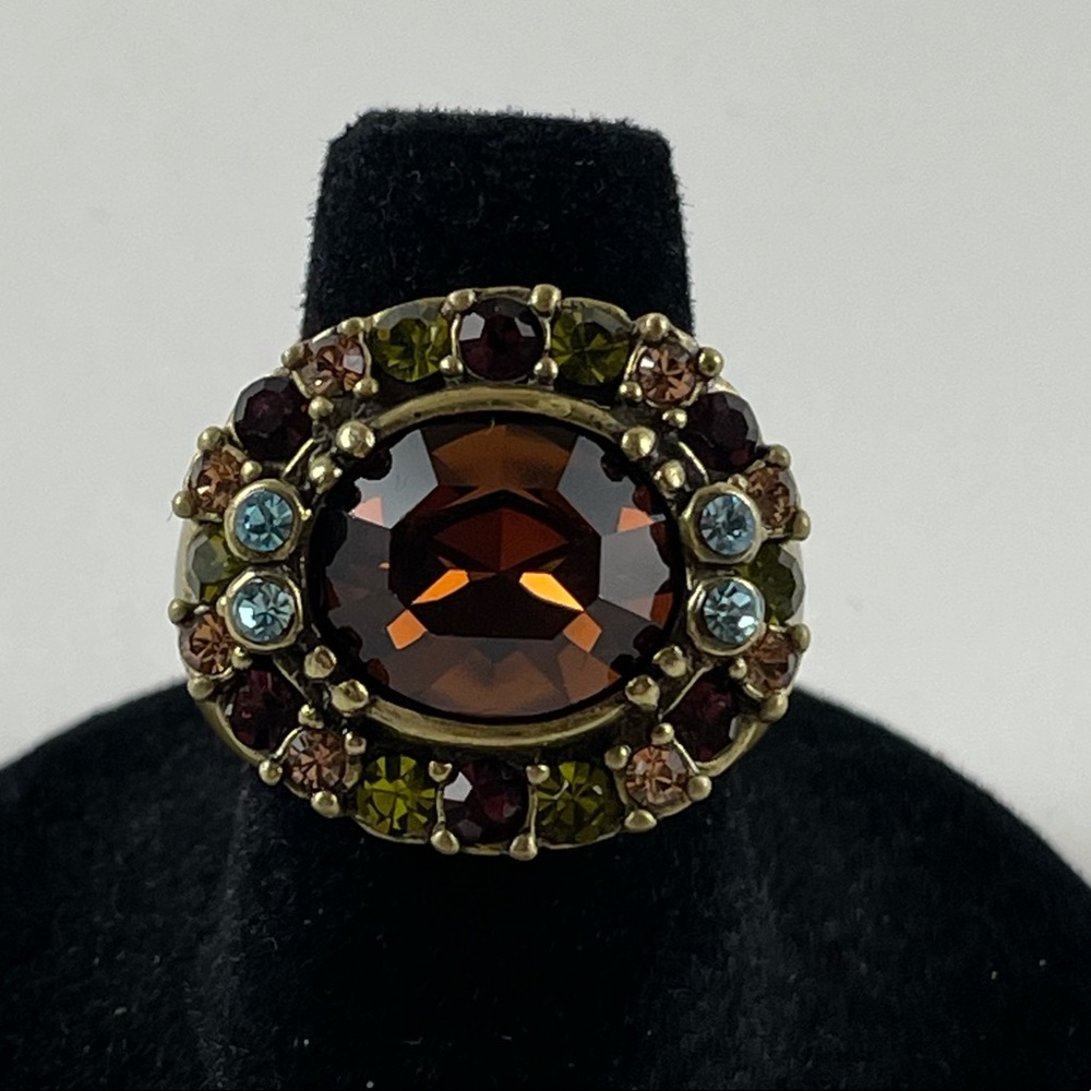 Orange Crystal Brass Statement Ring - image 1